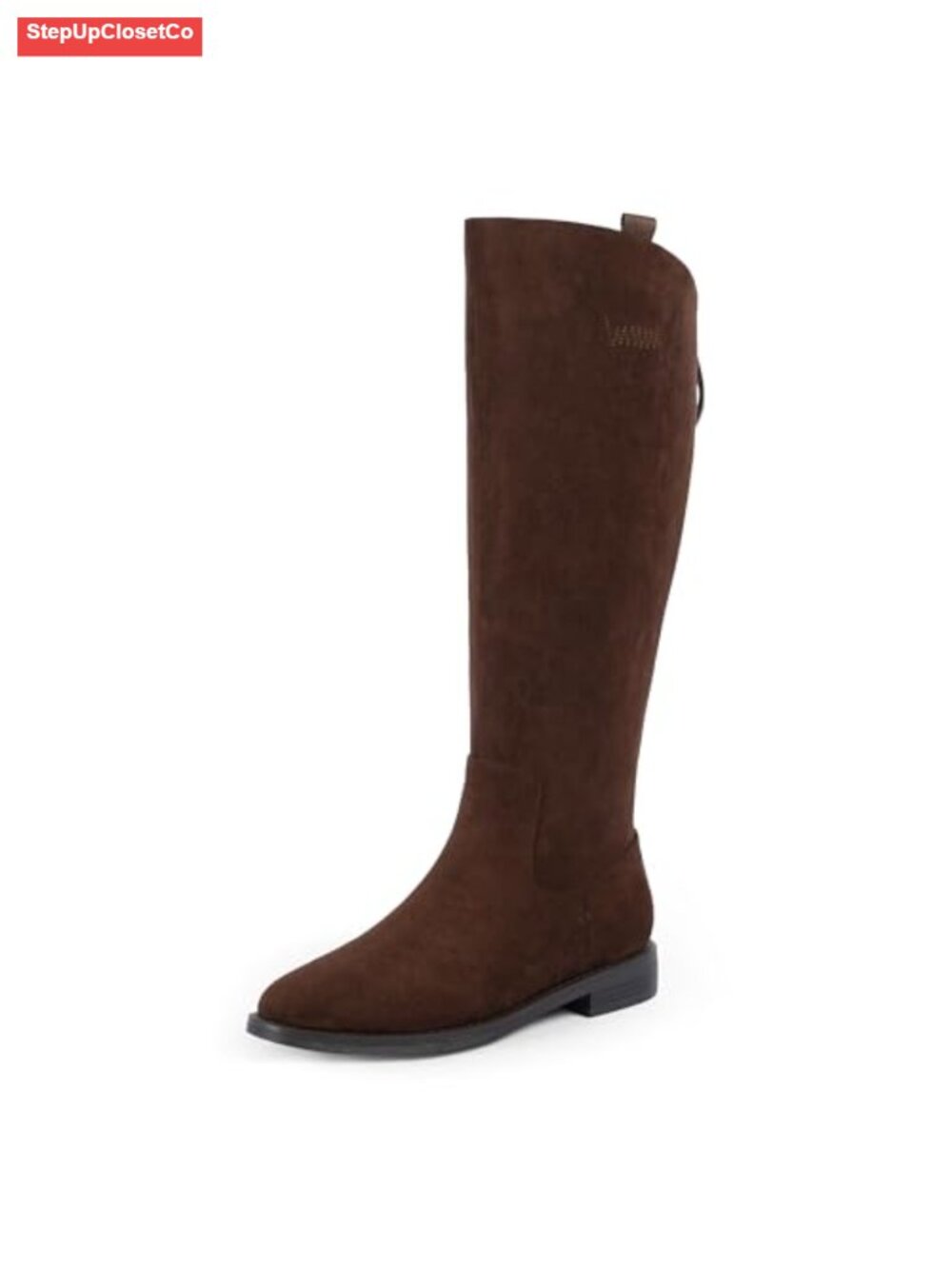 Knee High Boots Women Round Toe Flat Retro Riding Boots Low Chunky Heel Faux